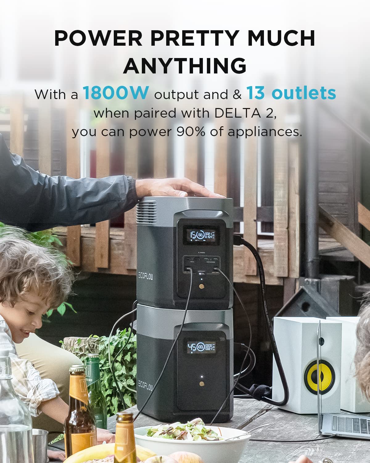 EF ECOFLOW DELTA 2 1024 Wh Portable Power Station with XT60i Cable, Solar Generator with LiFeP04, Expandable Capacity up to 3 kWh, Quick Charge from 0–80% in 50 min, Generator for Camping/Home